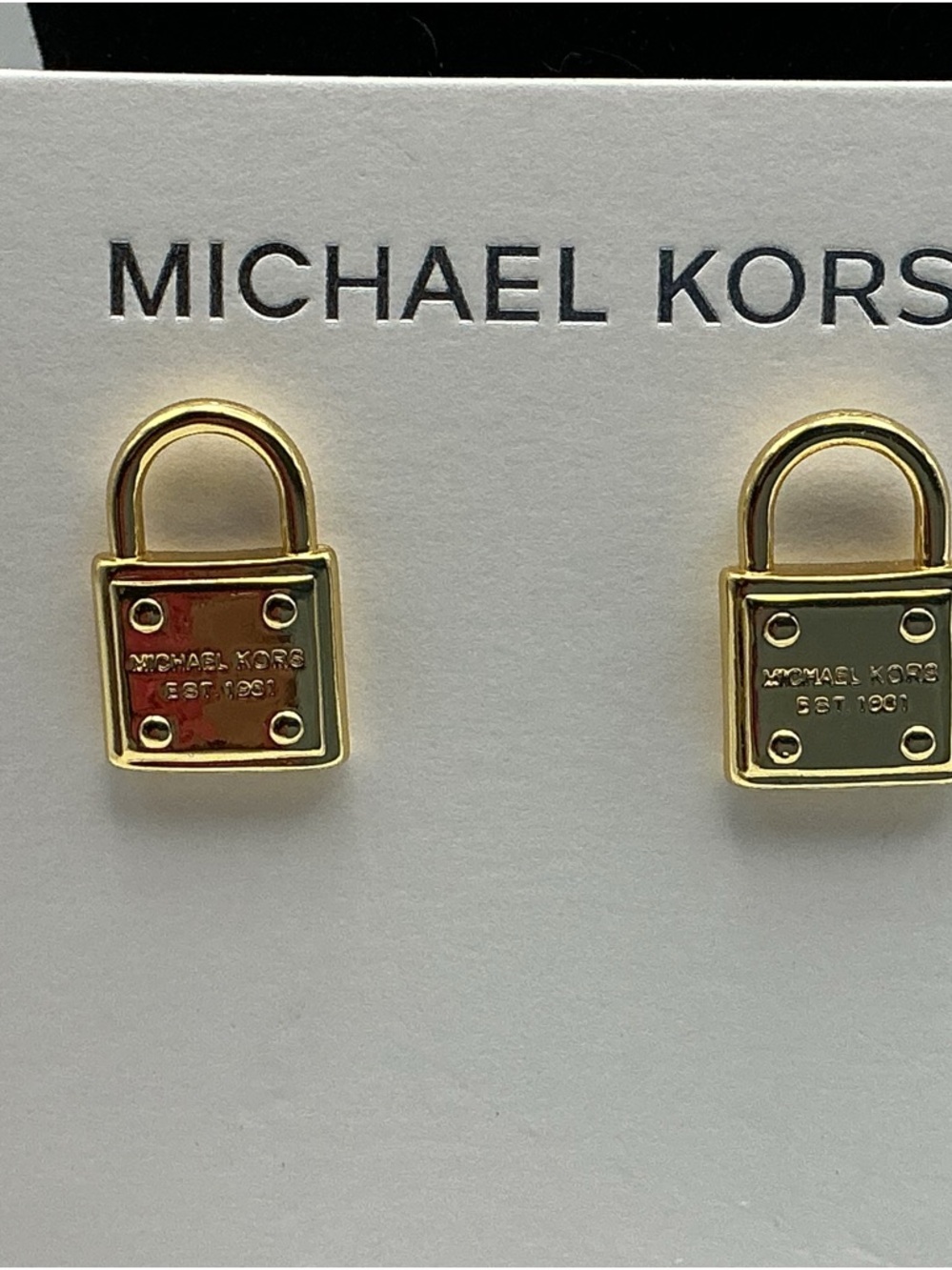 Michael Kors Rose Gold Padlock Logo Stud Earrings NWT